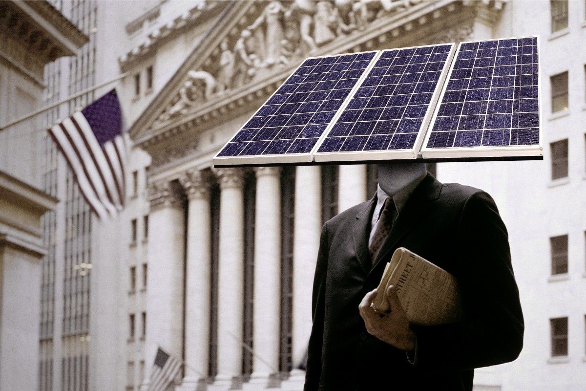 A man with solar panels for a head.