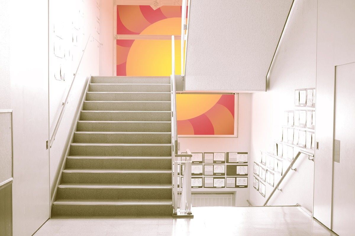 The sun shining into a school.