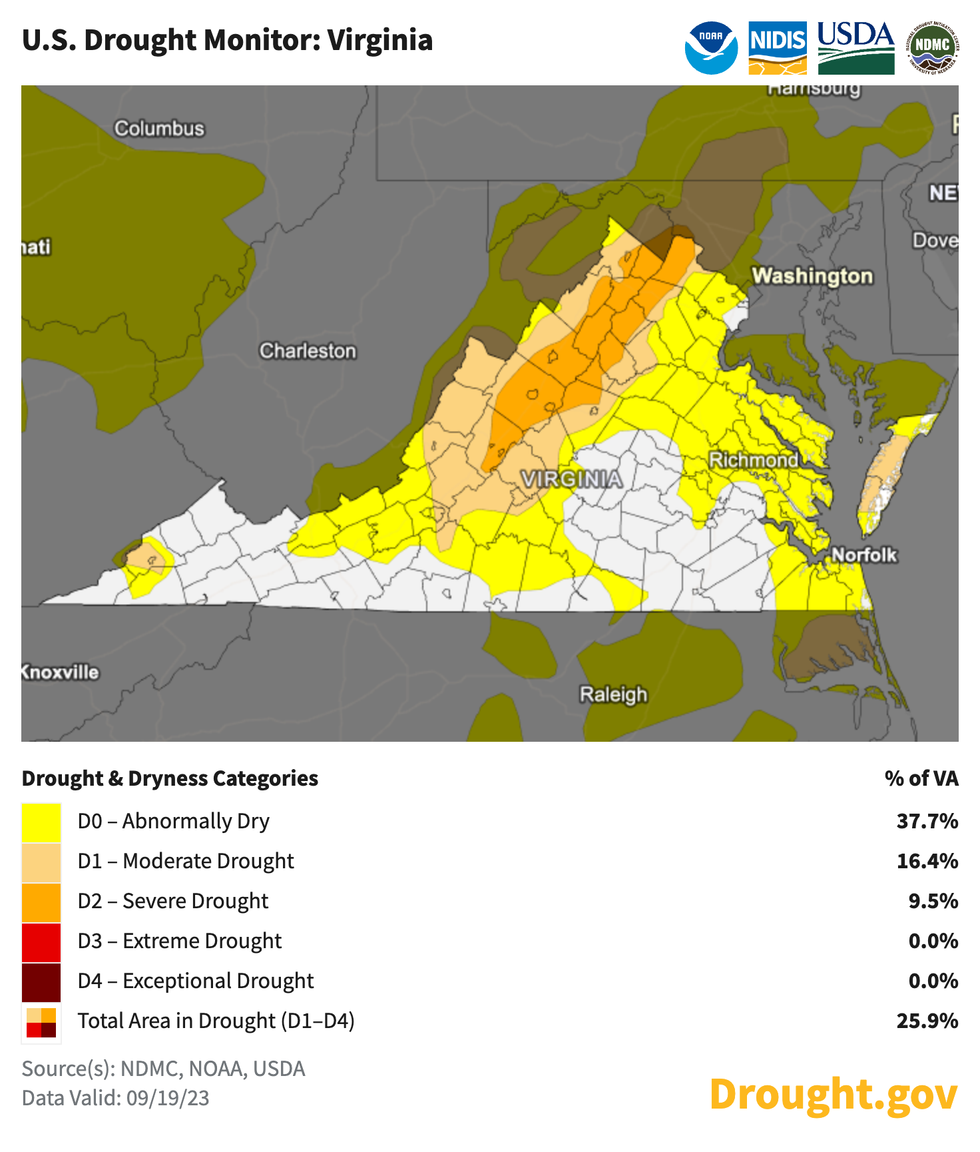 Drought.gov map of Virginia drought.