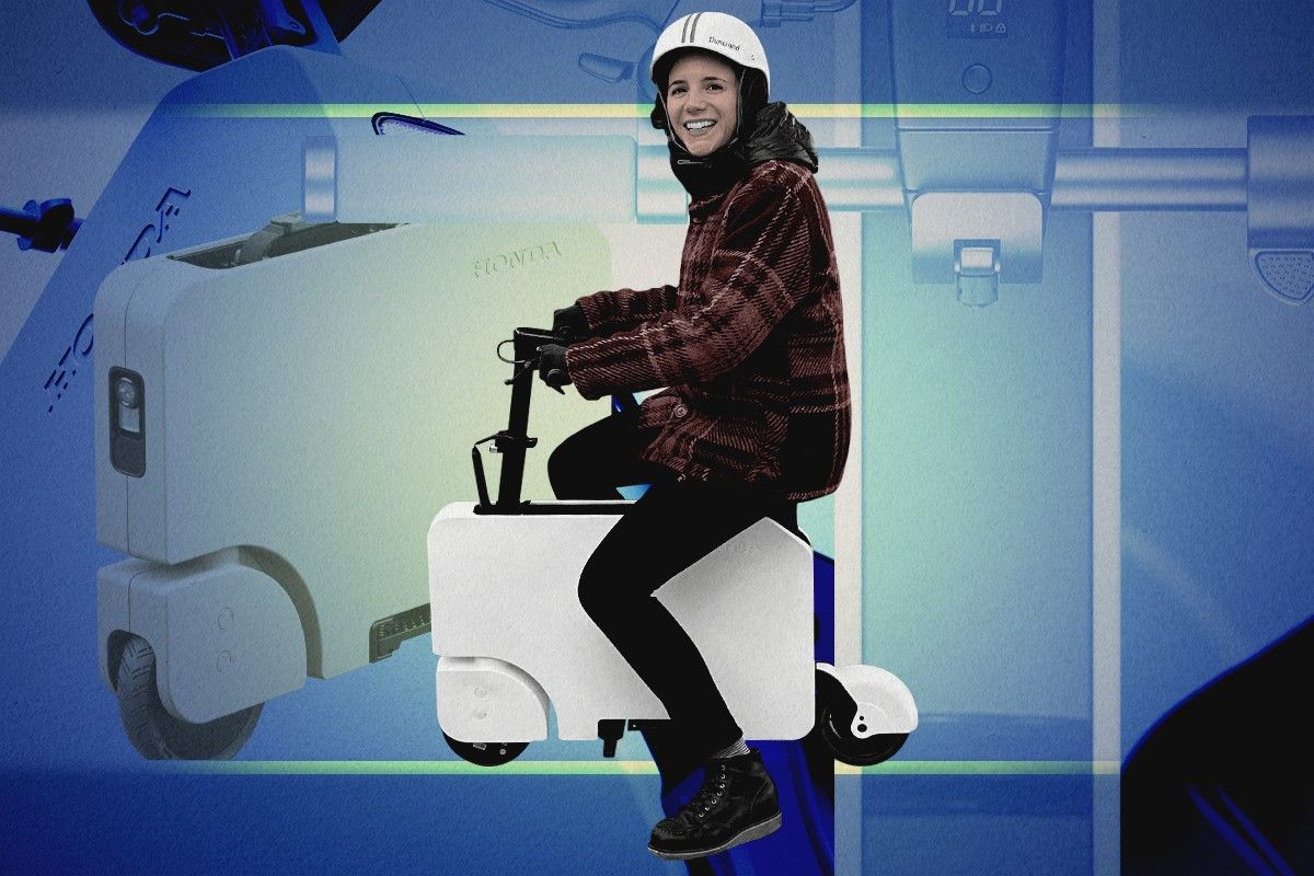 Emily on a Motocompacto E-Scooter.