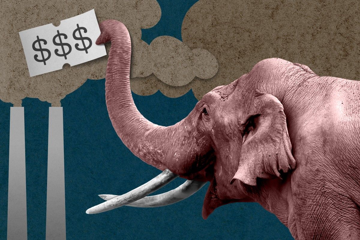 An elephant putting a price tag on pollution.