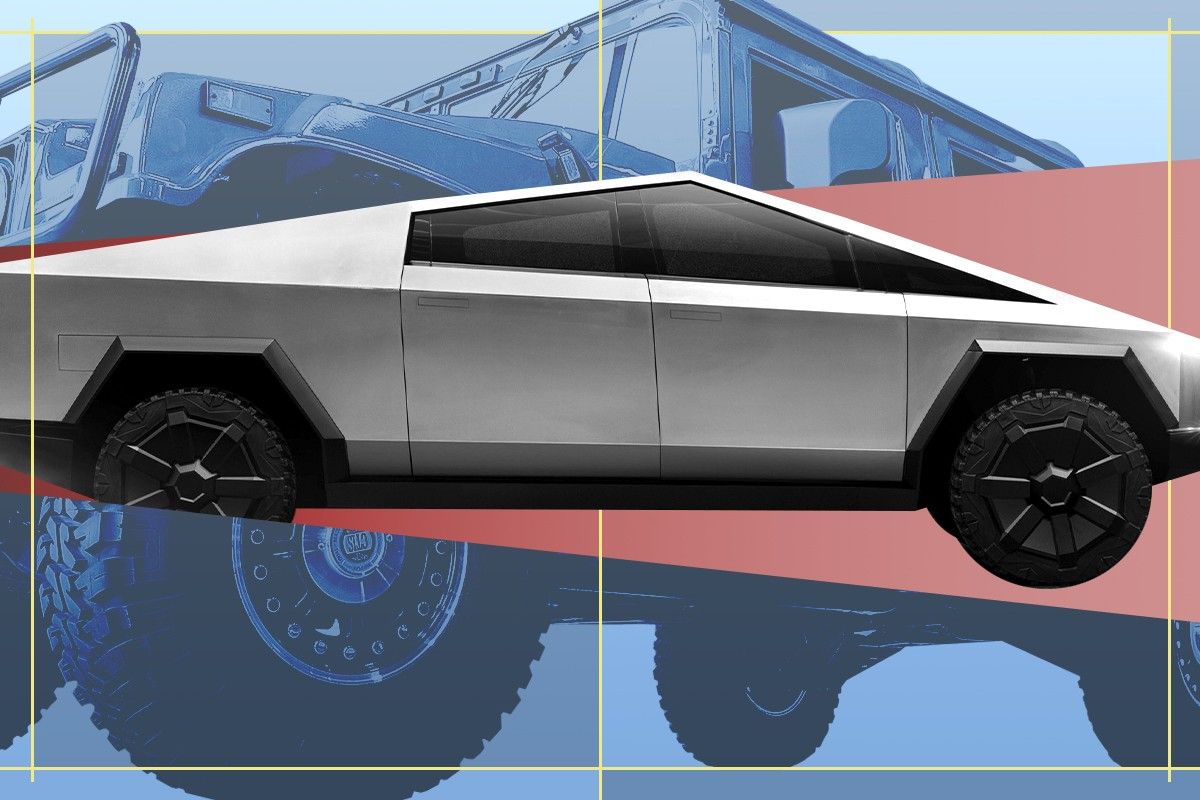 A Hummer and a Tesla Cybertruck.