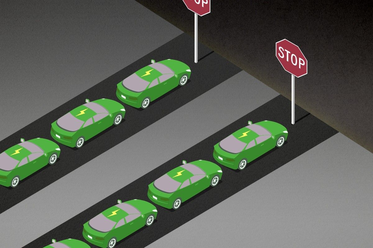 Lines of electric cars.