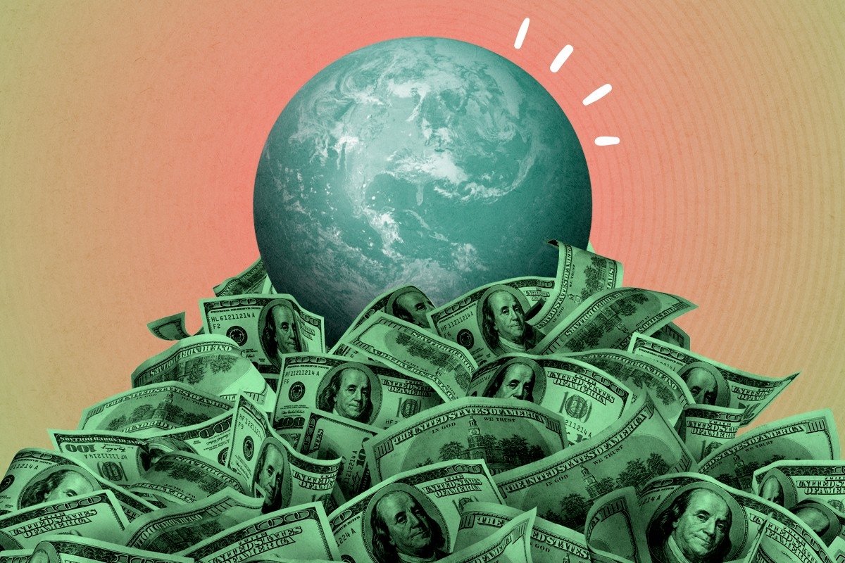 Earth on a pile of money.