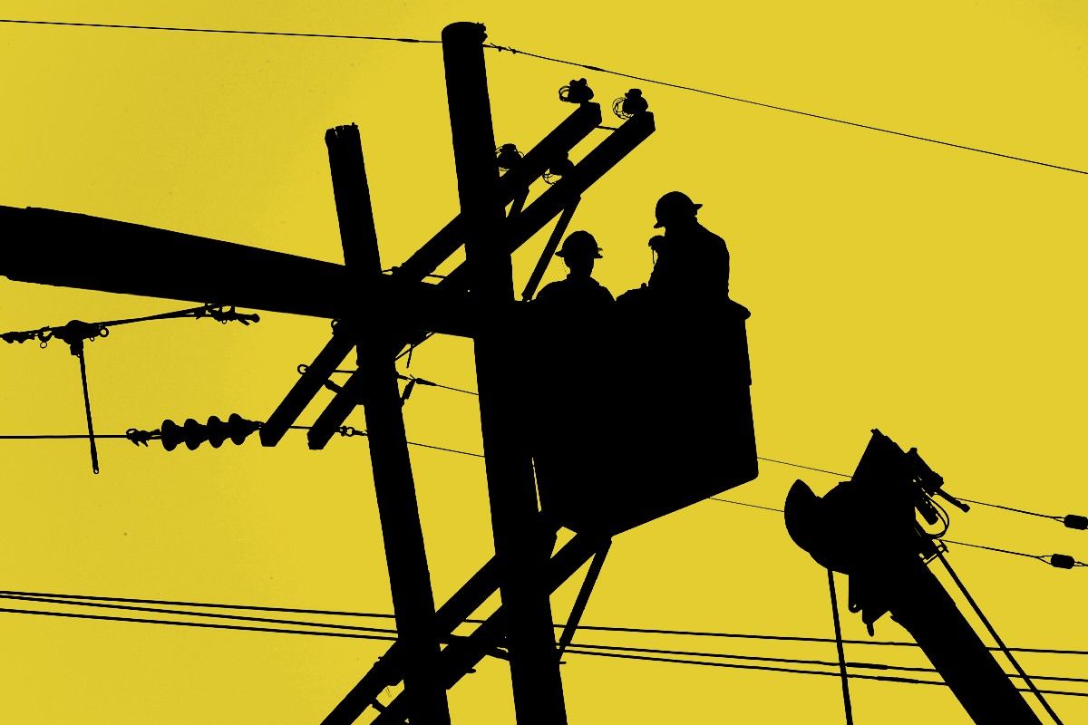 Utility workers and power lines.