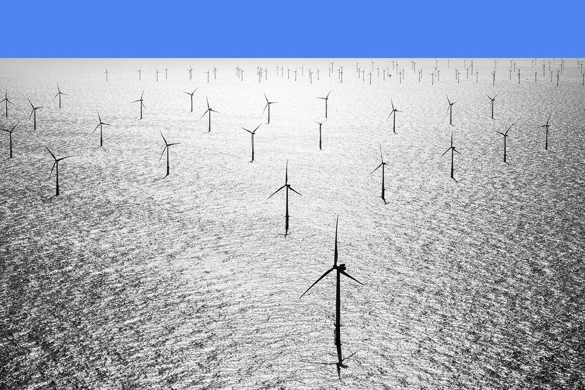 Offshore wind turbines.