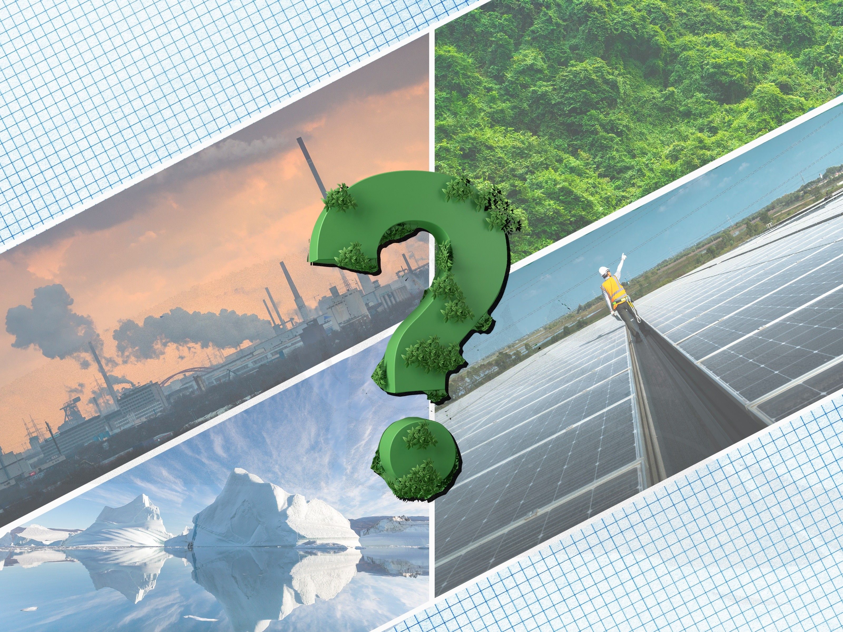 Question mark over climate economy images.
