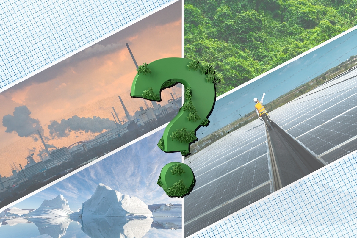 Question mark over climate economy images.