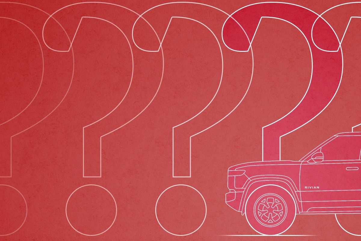 A Rivian and question marks.