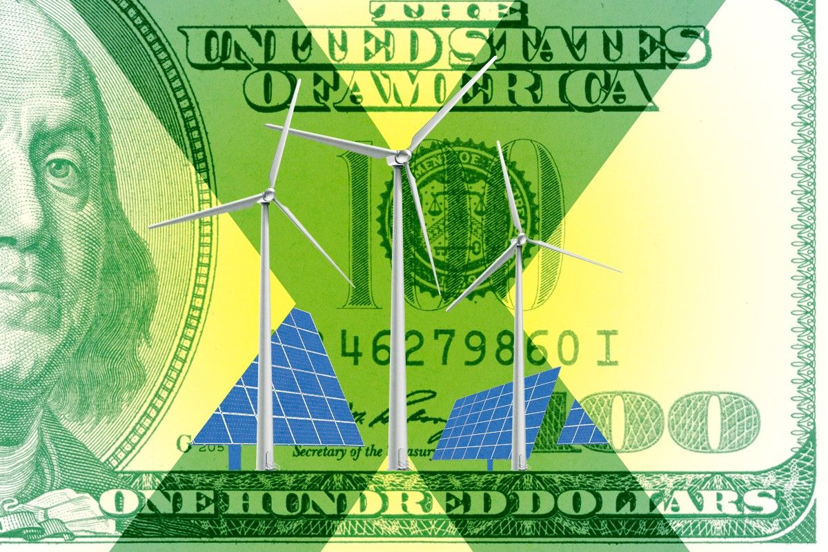 A hundred-dollar bill and clean energy.
