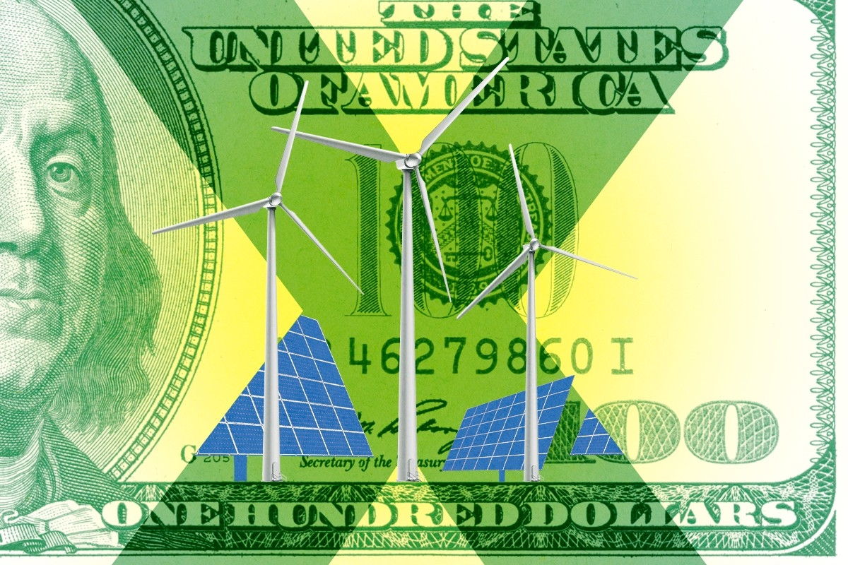 A hundred-dollar bill and clean energy.