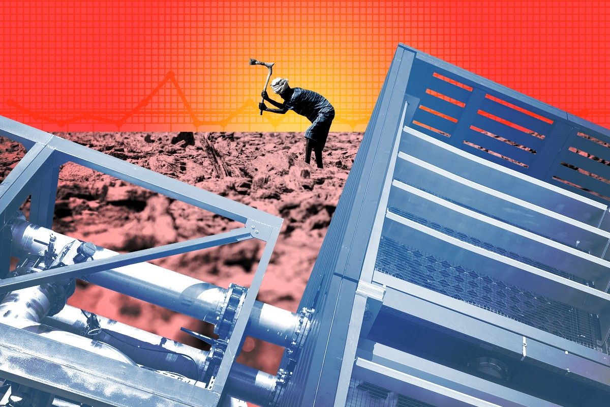 Climeworks tech and a worker in Africa.