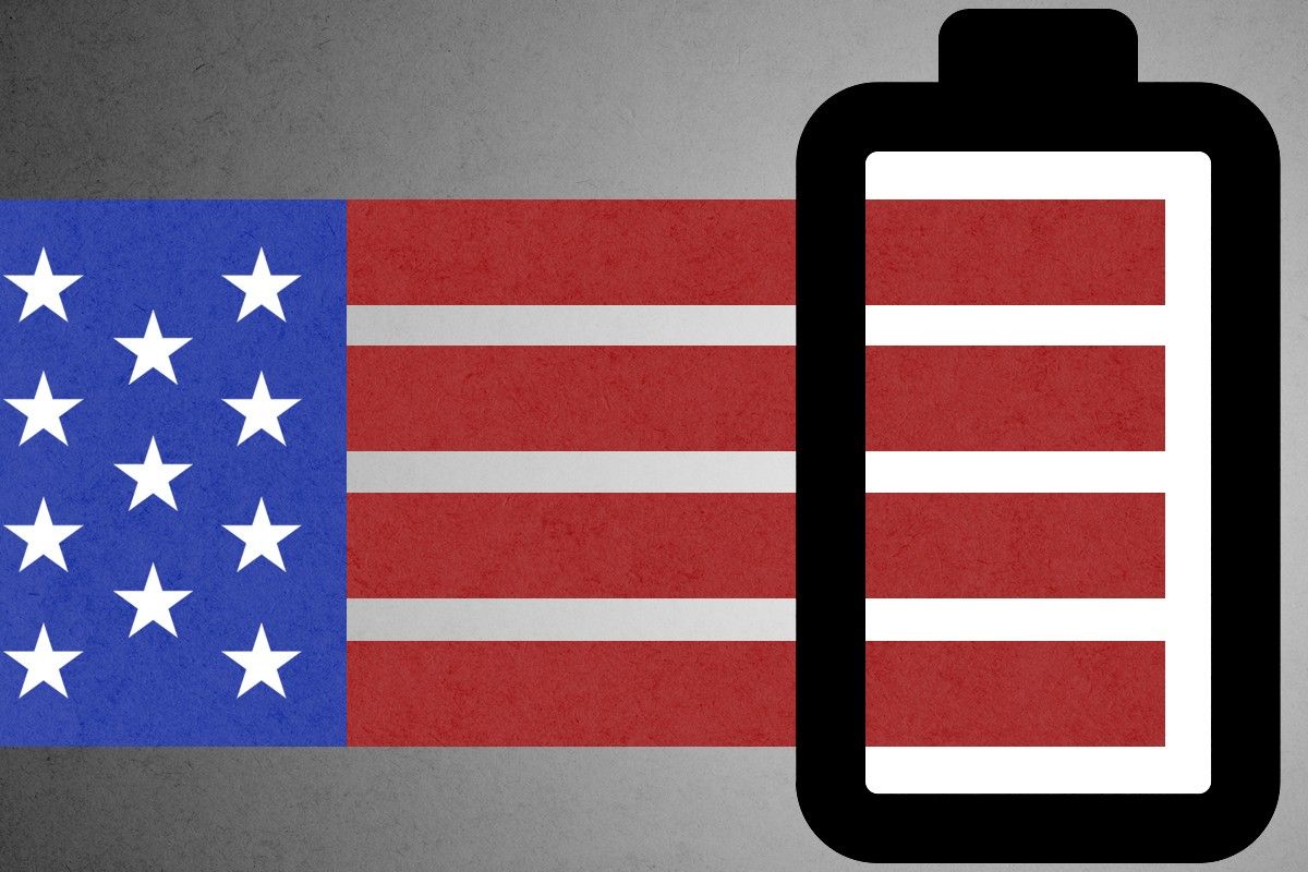 The American flag and a battery.