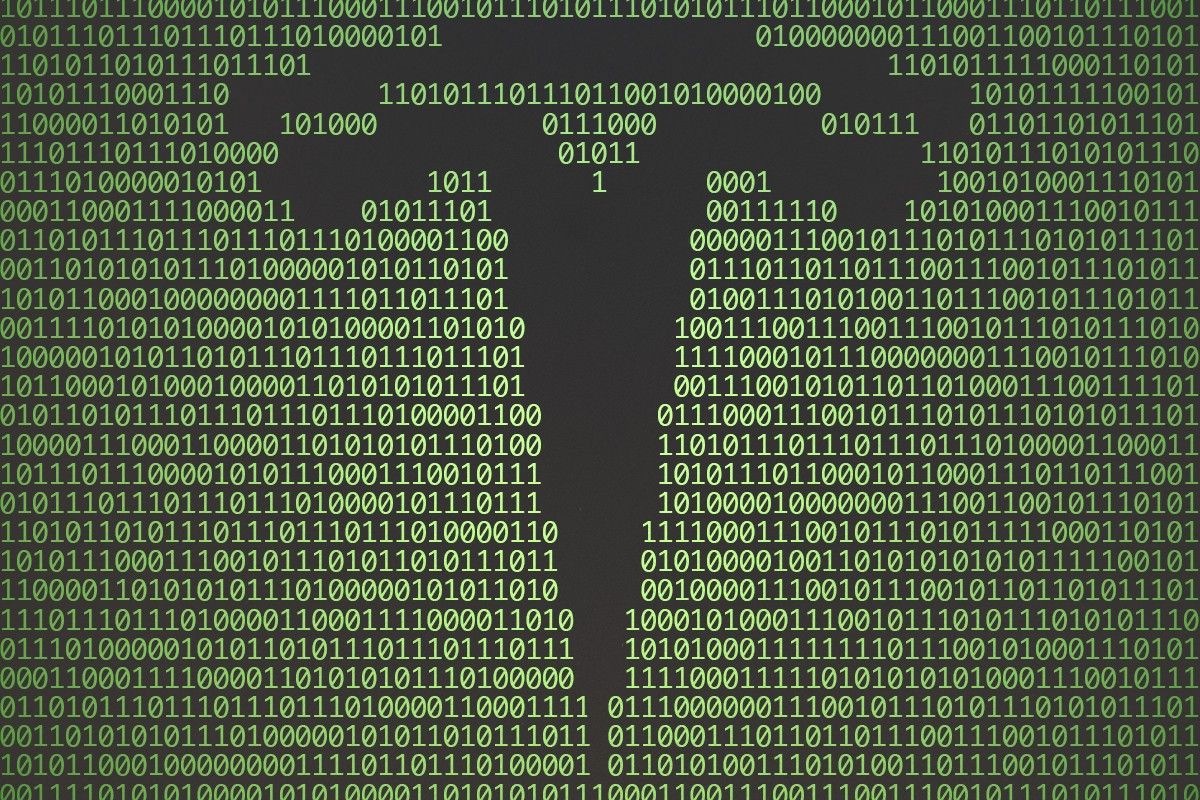 Ones and zeroes and the Tesla logo.