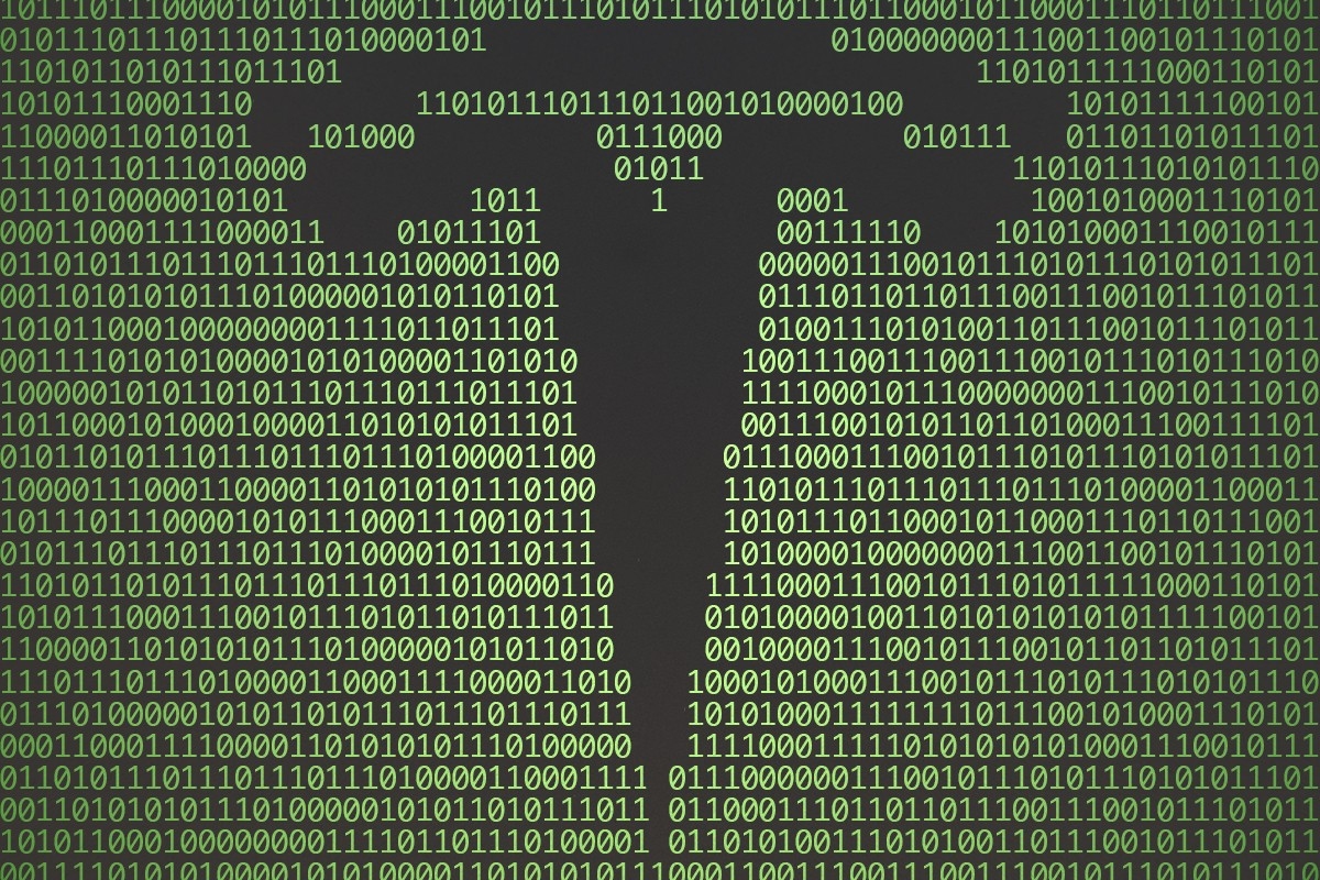 Ones and zeroes and the Tesla logo.