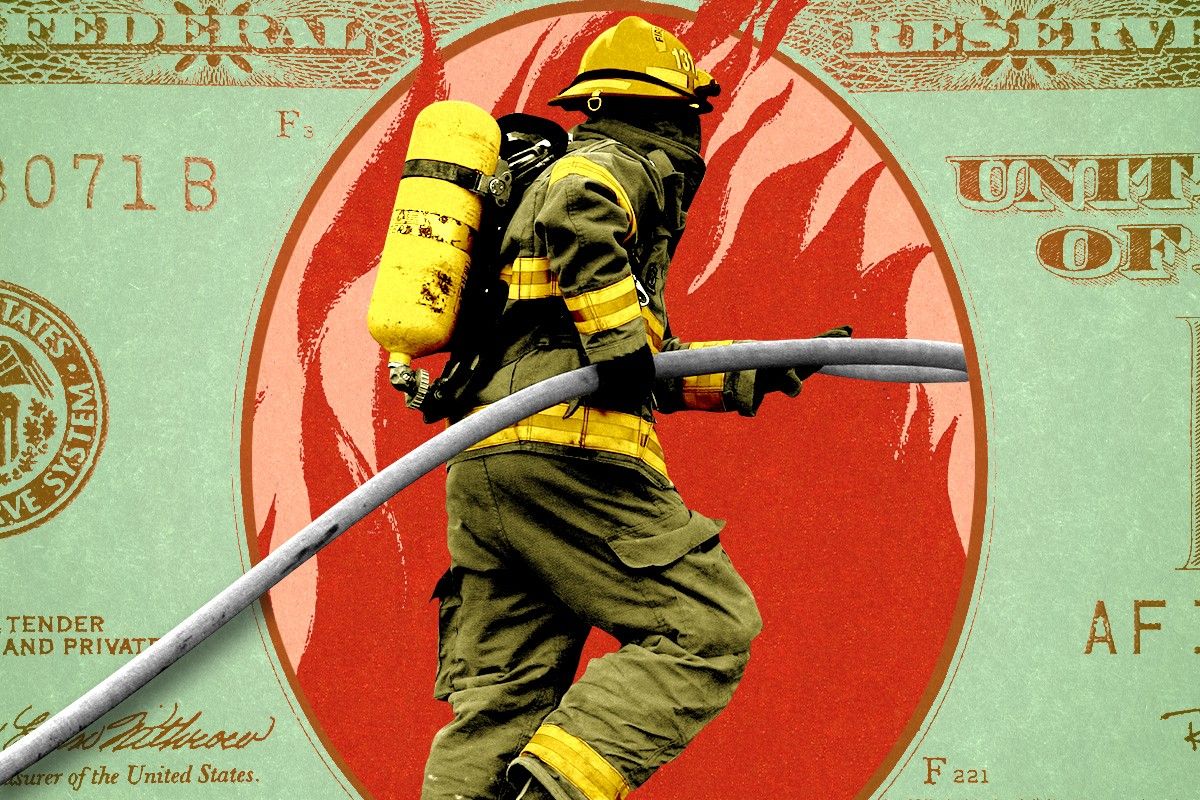 A firefighter and money.