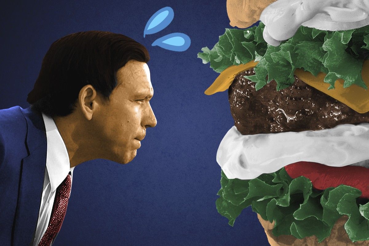 Ron DeSantis and a very large hamburger.