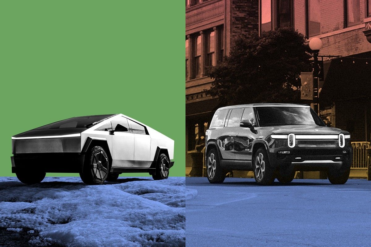 A Cybertruck and a Rivian.