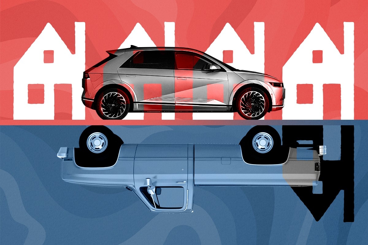 An Ioniq and a pickup truck.