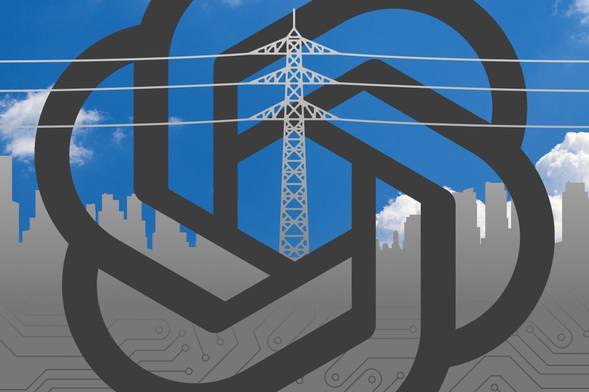 Power lines and the OpenAI logo.