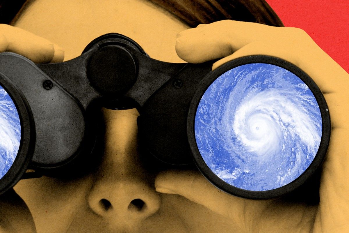 A hurricane reflected in binoculars.