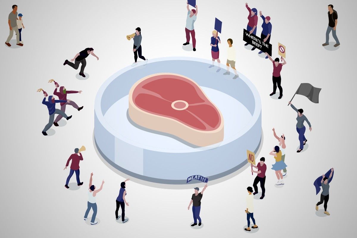 Protesters and lab-grown meat.
