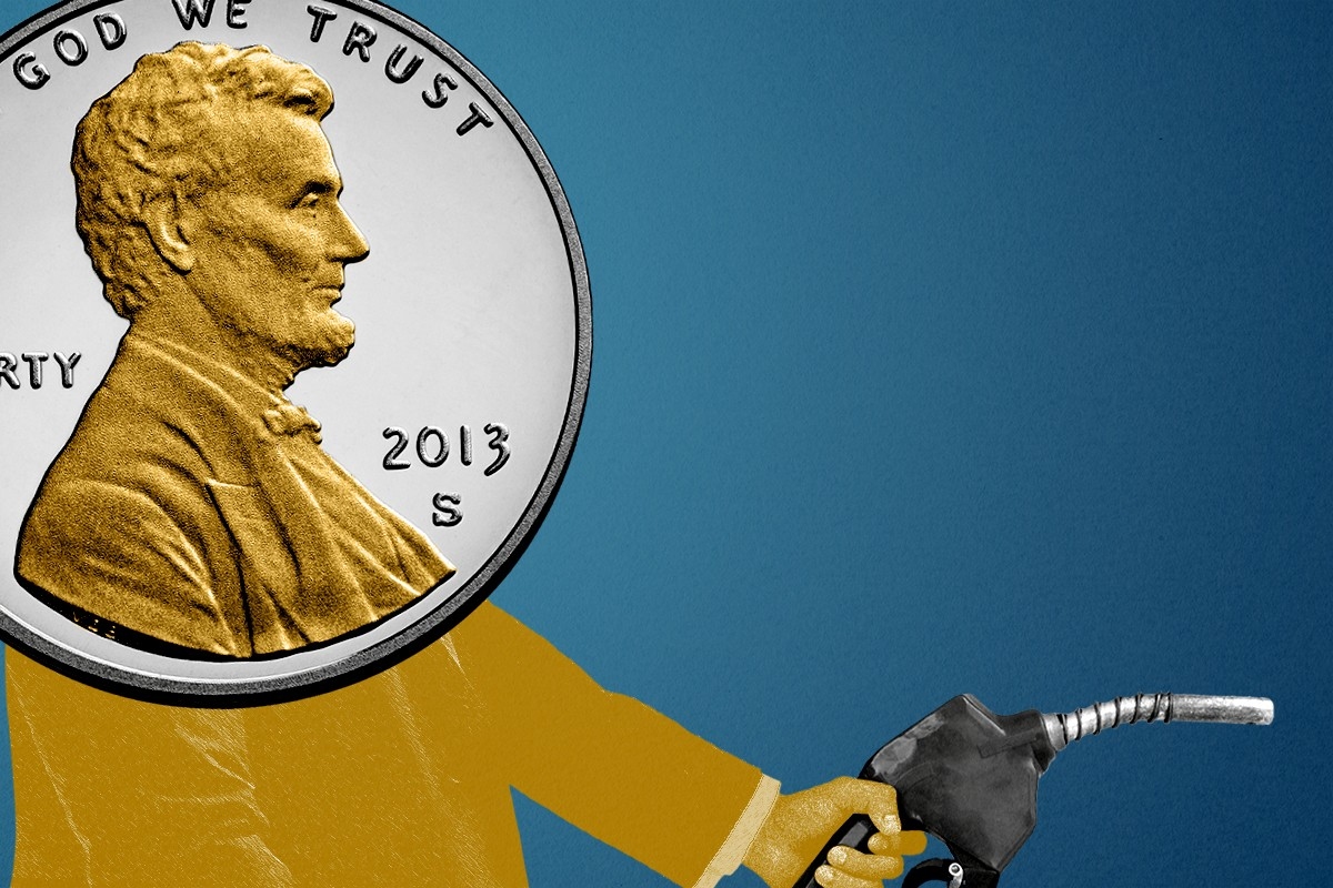 A penny pumping gas.