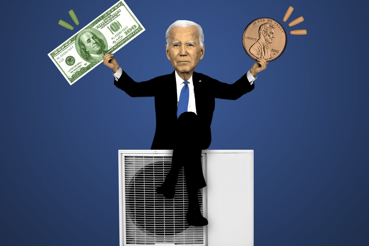 President Biden sitting on a heat pump.