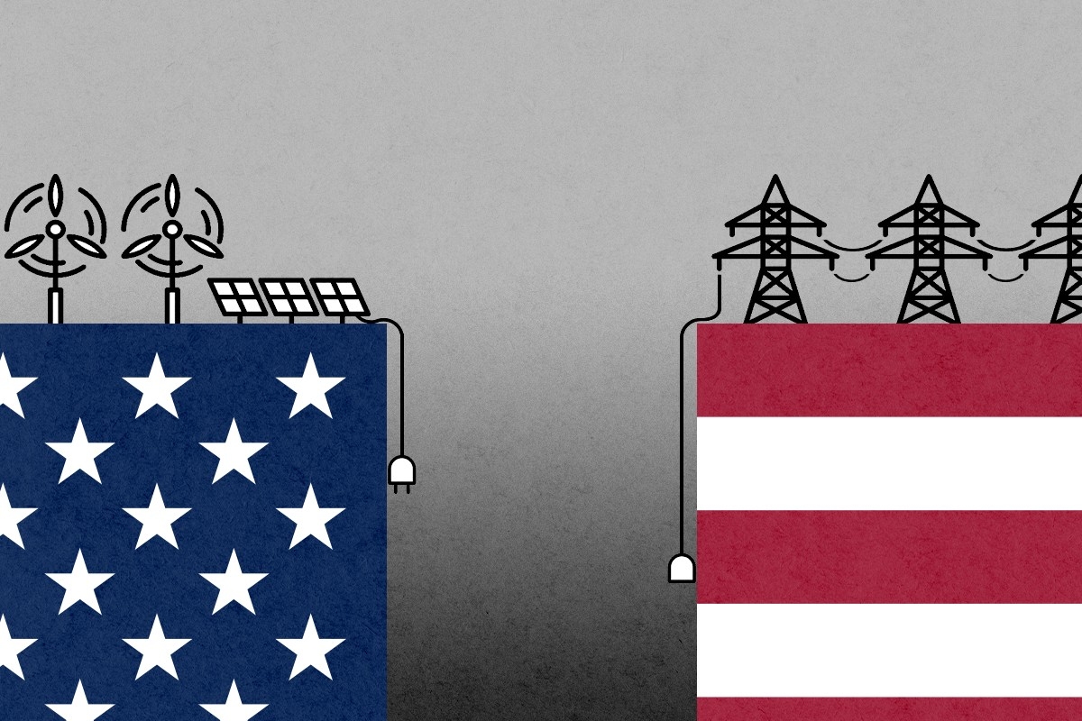 Clean energy and the American flag.