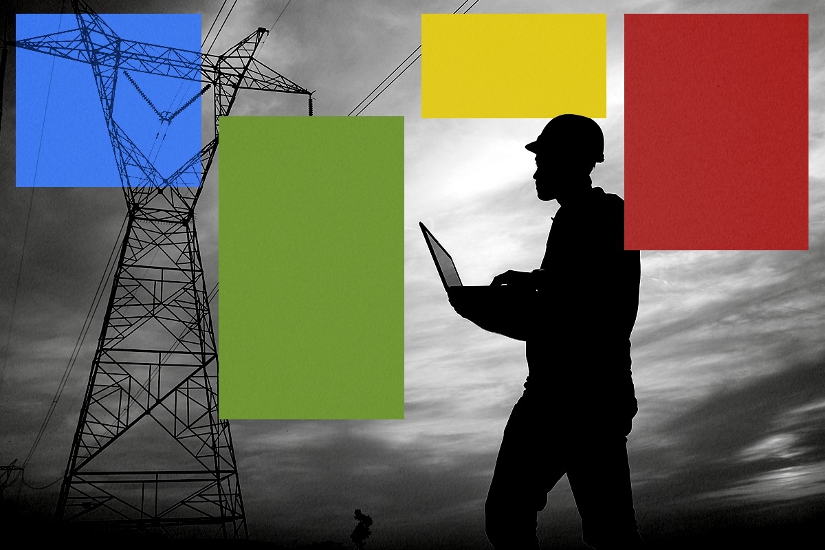 A power line and a worker.