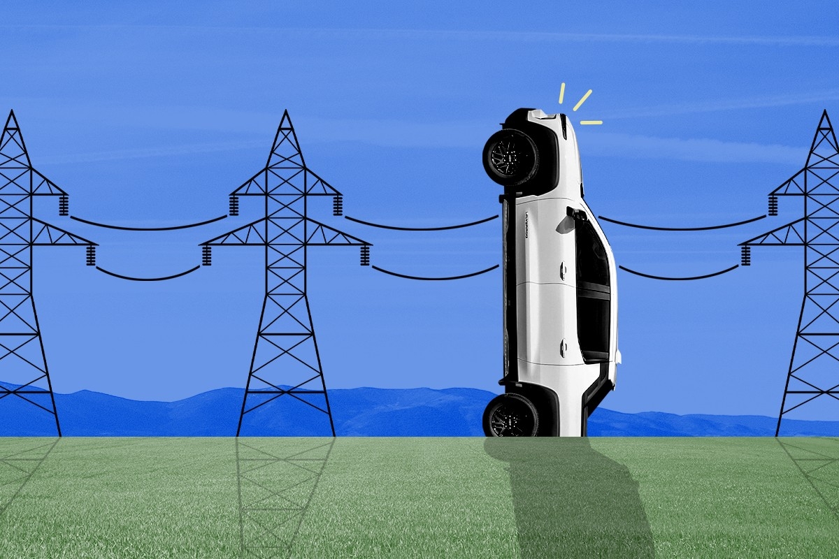 A Silverado EV and power lines.