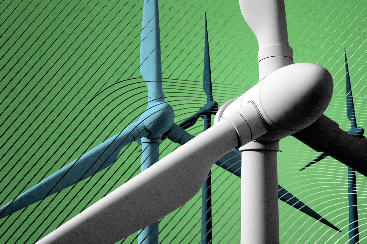 Wind turbines.