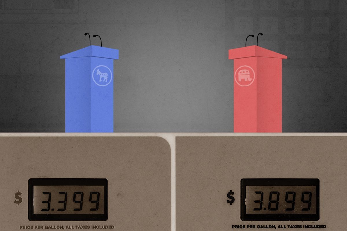 Debate podiums and gas prices.