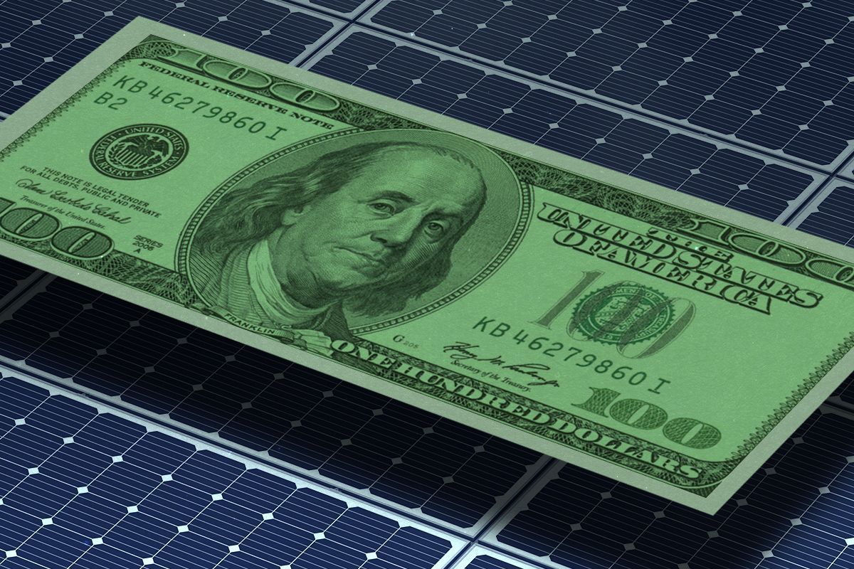 Money above solar panels.