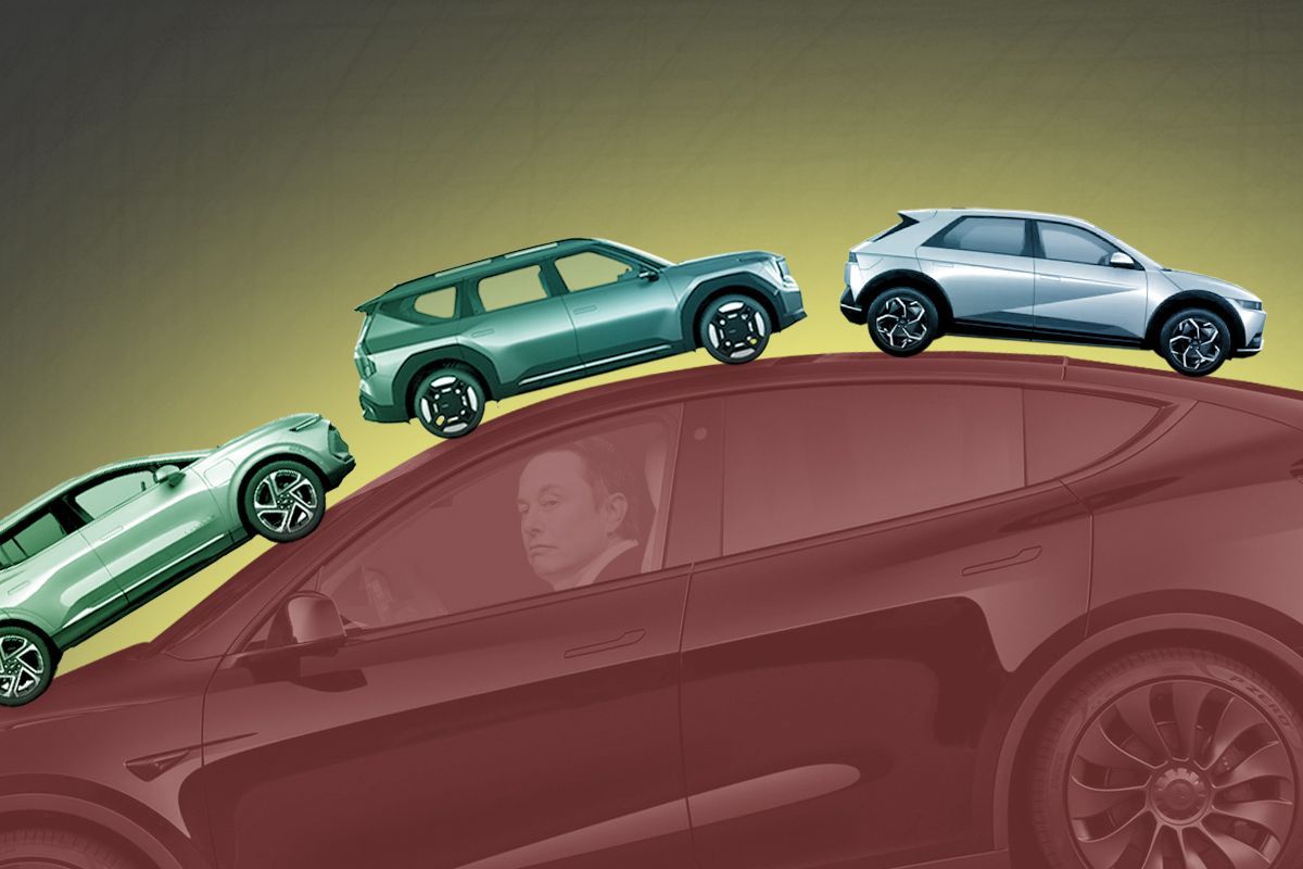 EVs driving on a Tesla.