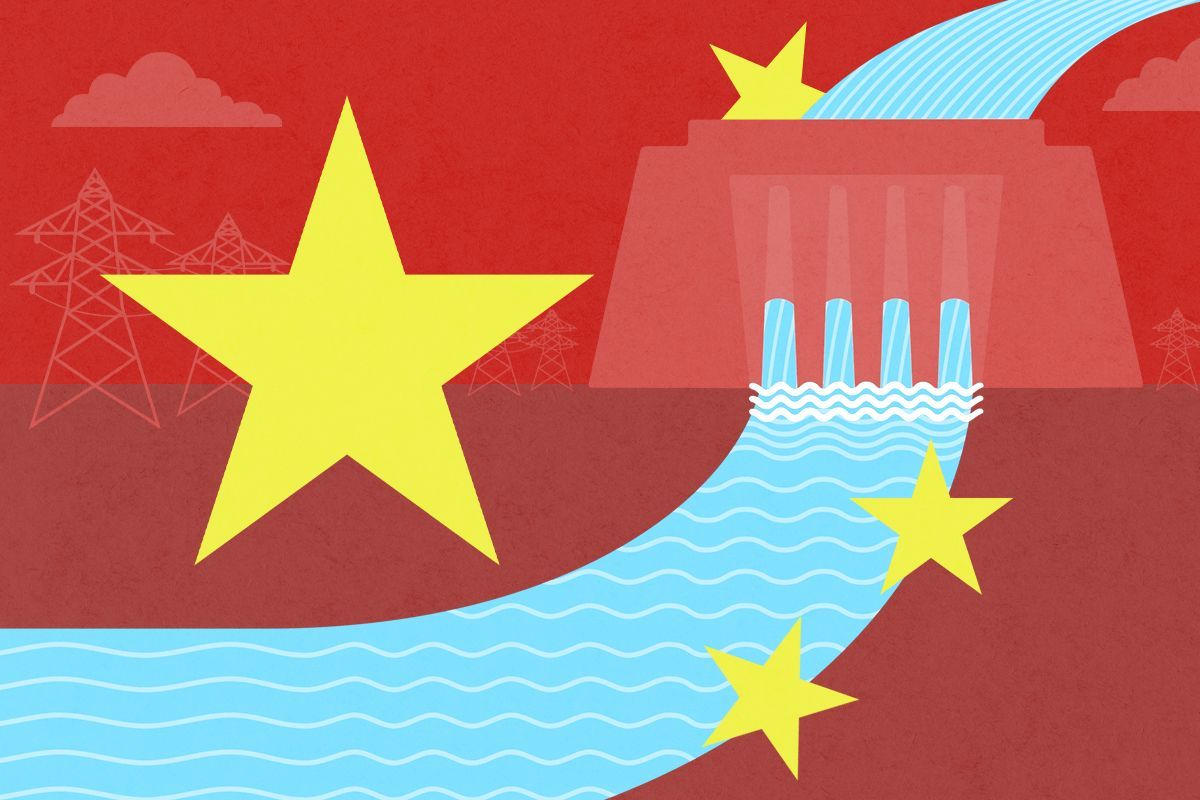 A dam and a Chinese flag.