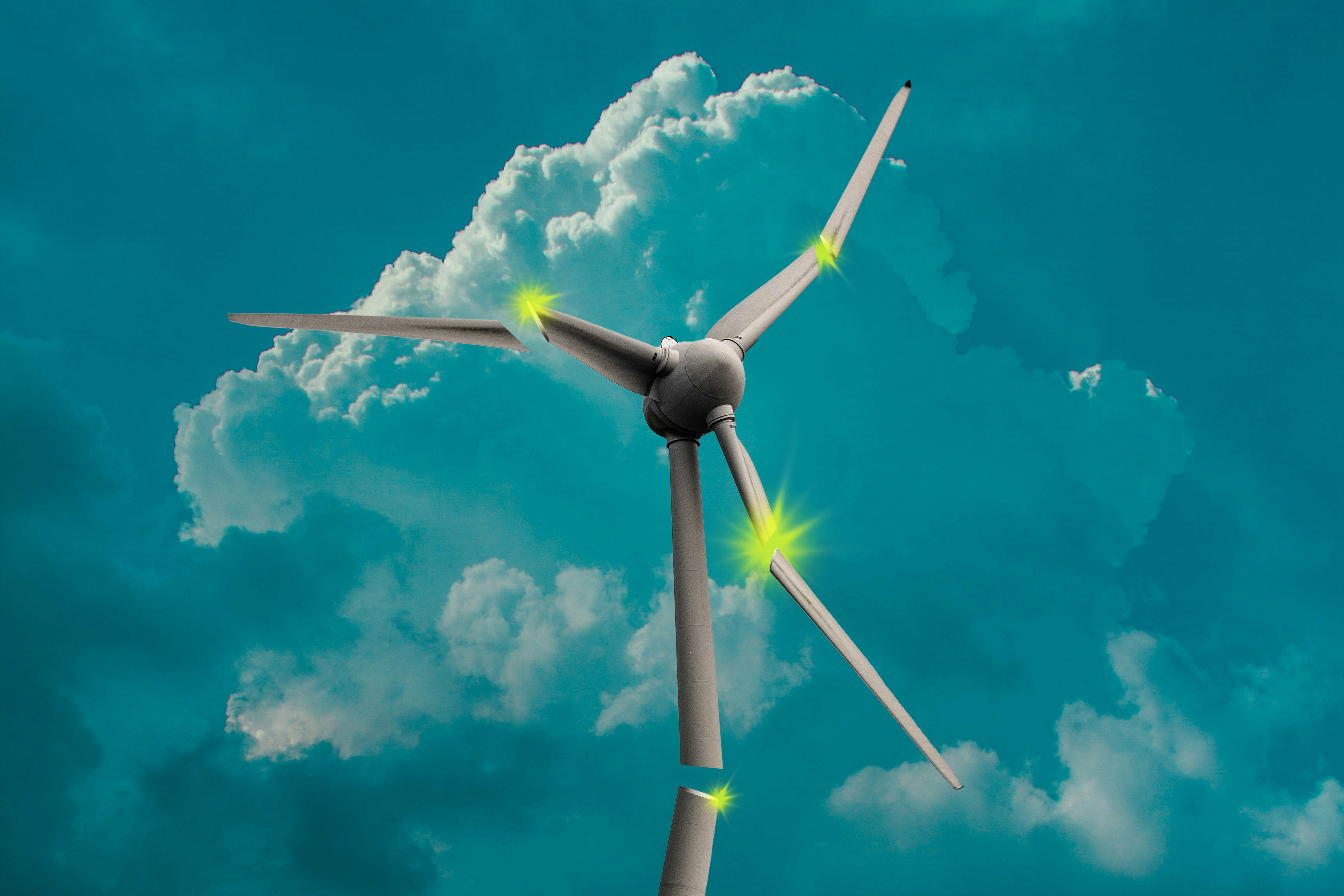 A broken wind turbine.