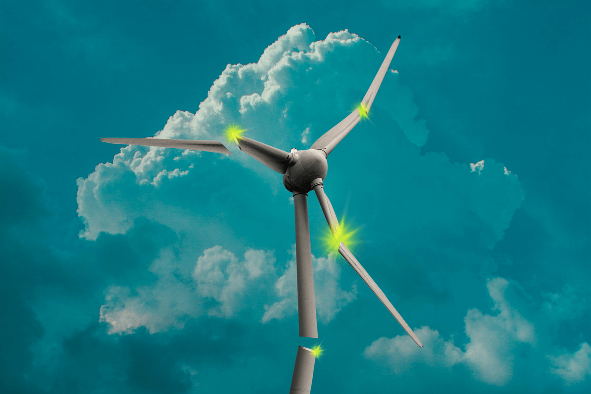 A broken wind turbine.