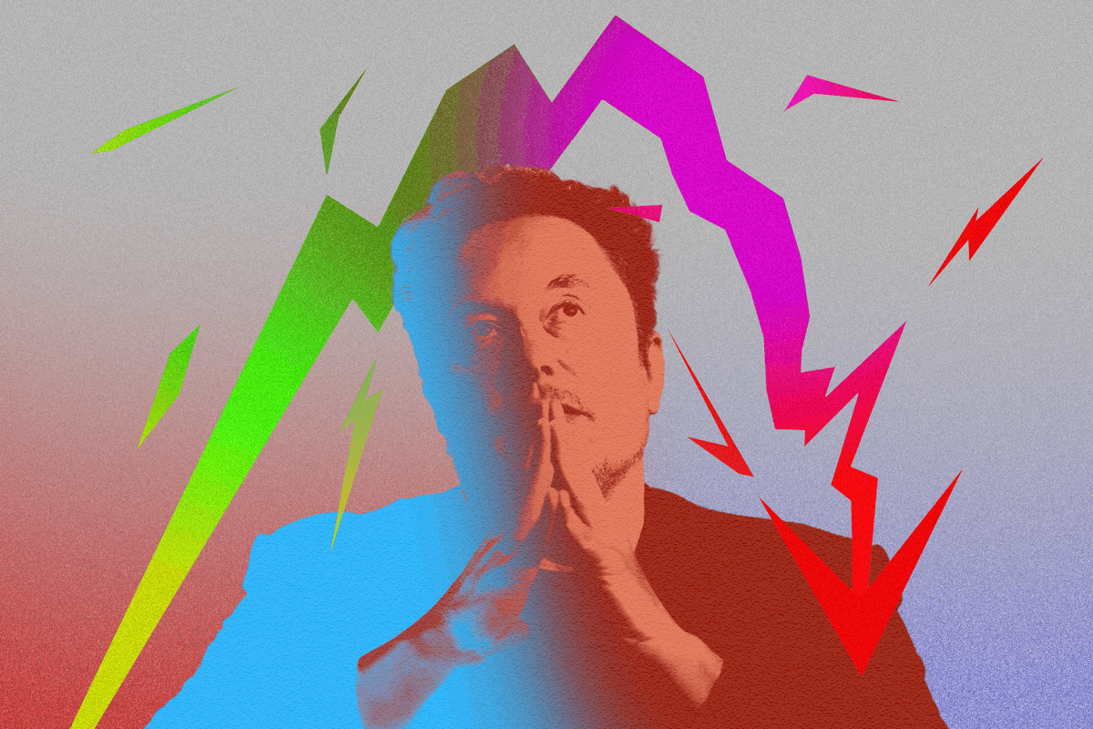 Elon Musk with a down arrow.