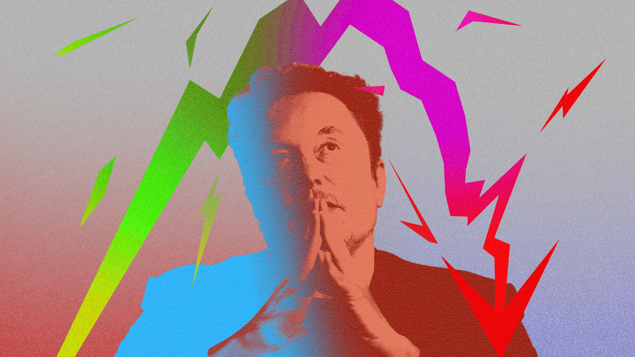 Elon Musk with a down arrow.