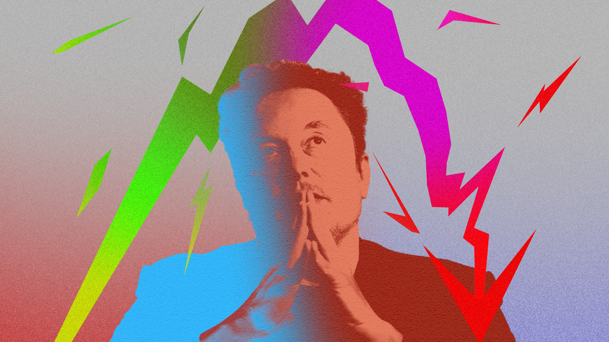 Elon Musk with a down arrow.