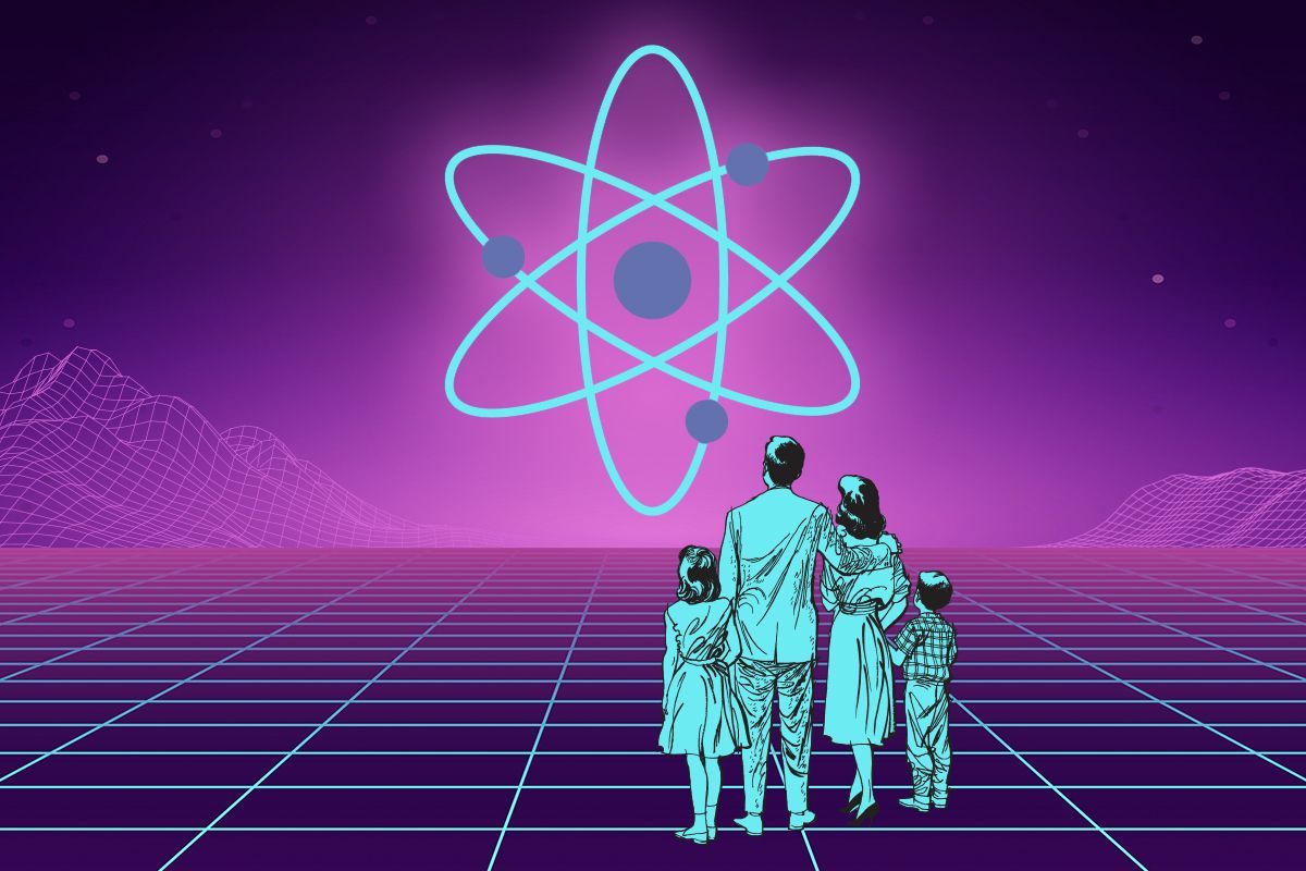 A family in a sci-fi landscape.