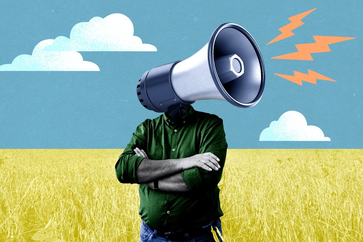 A landowner with a bullhorn for a head.