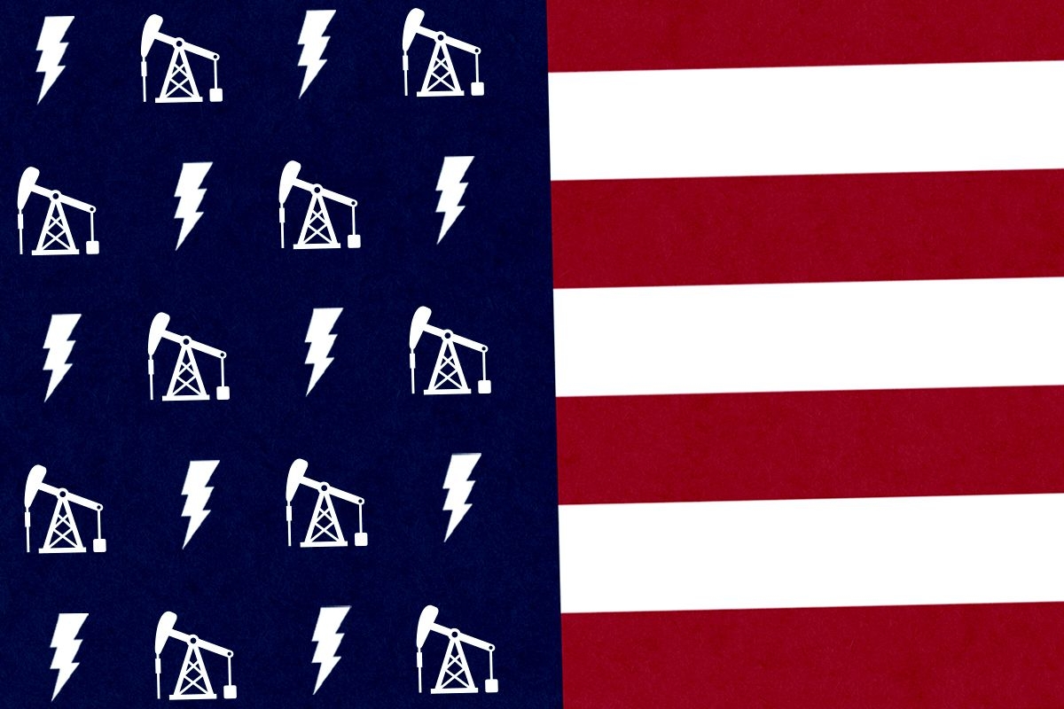 An American flag and hybrid icons.