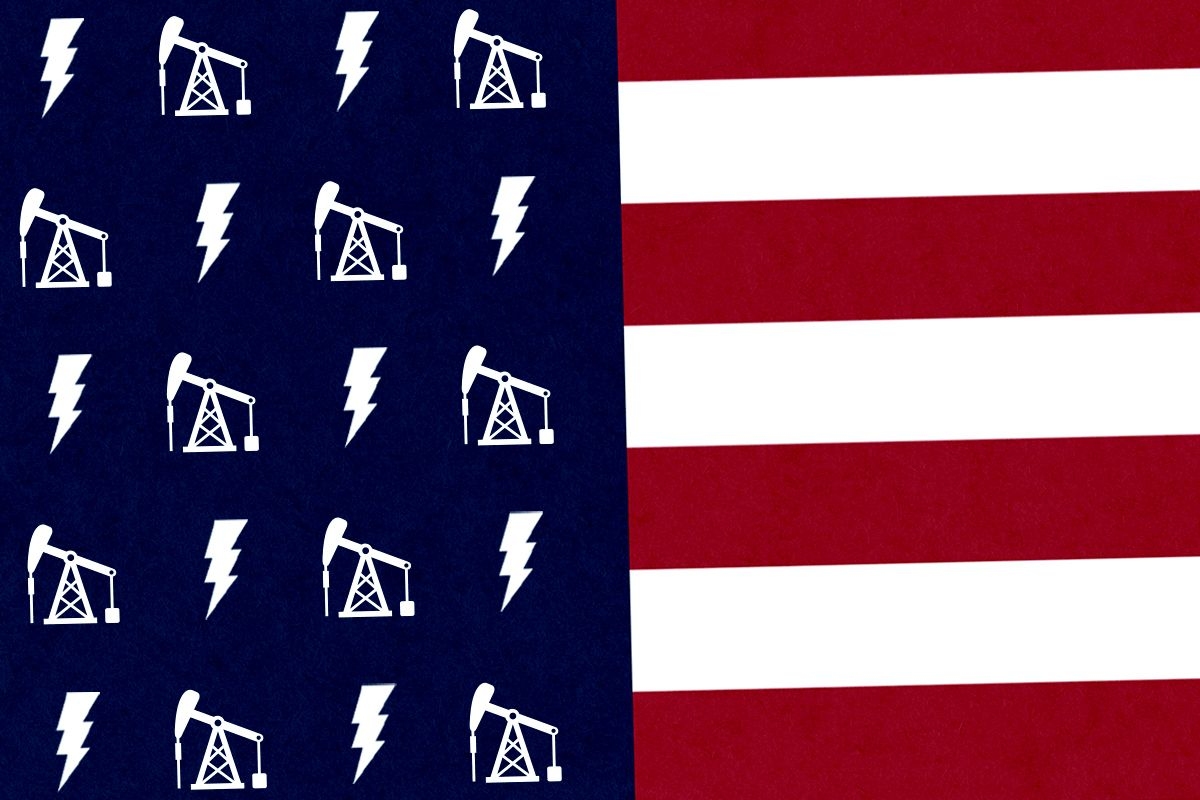 An American flag and hybrid icons.