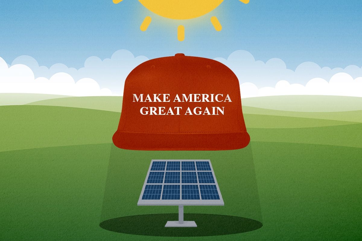 A MAGA hat shading solar panels.