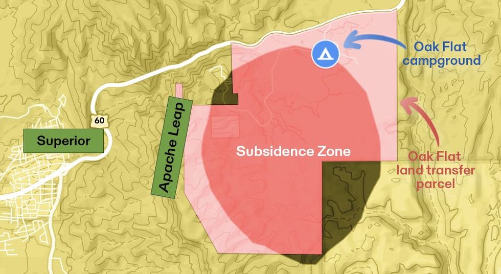 A map of the Oak Flats subsidence zone.