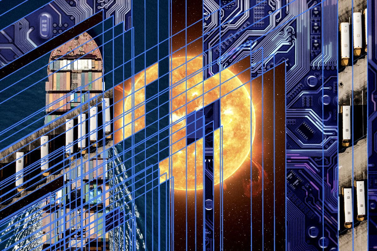 A boat, buses, the sun, and circuits.