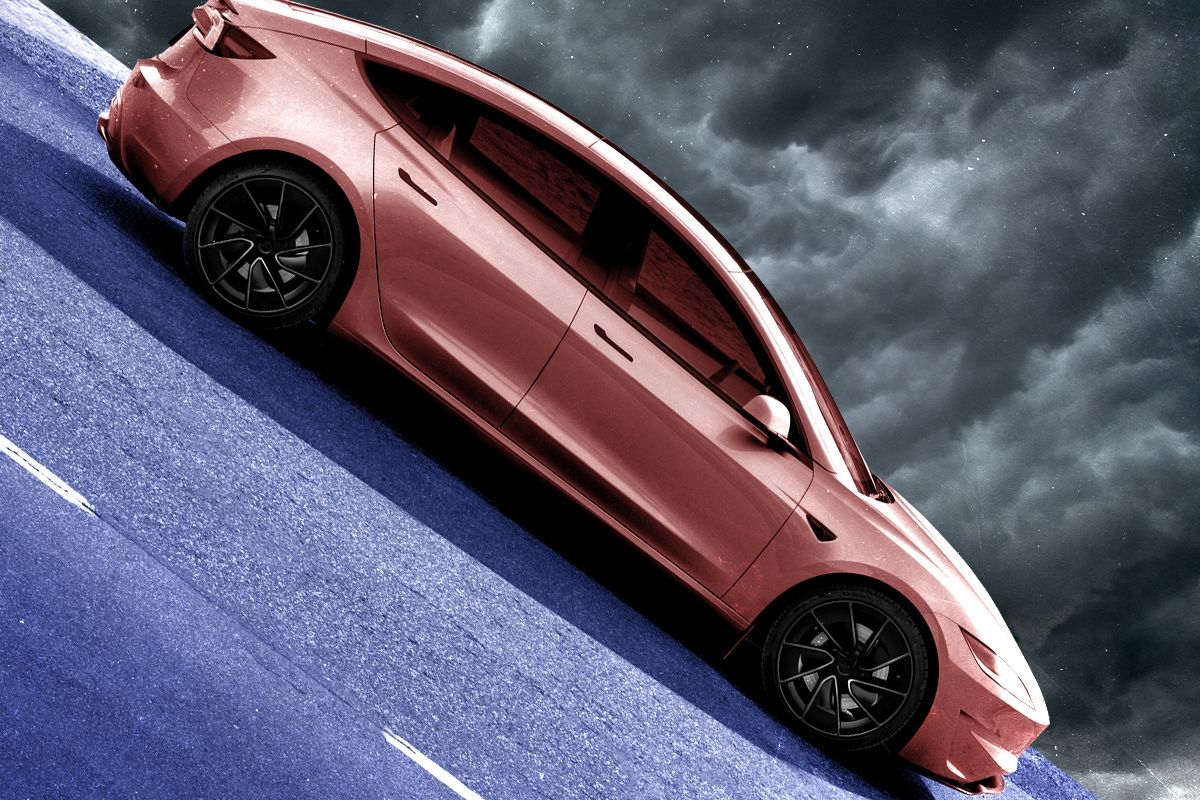 A Tesla heading downward.