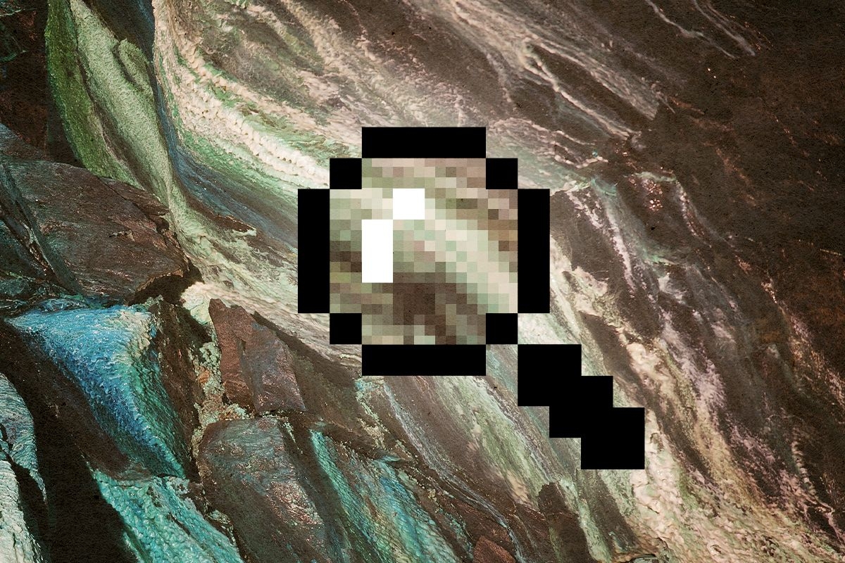 Minerals and a magnifying glass.